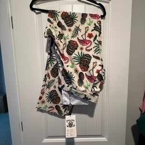 Tropical Tiki Print Golf Pants - Cream Base with Pink & Green - John Daly